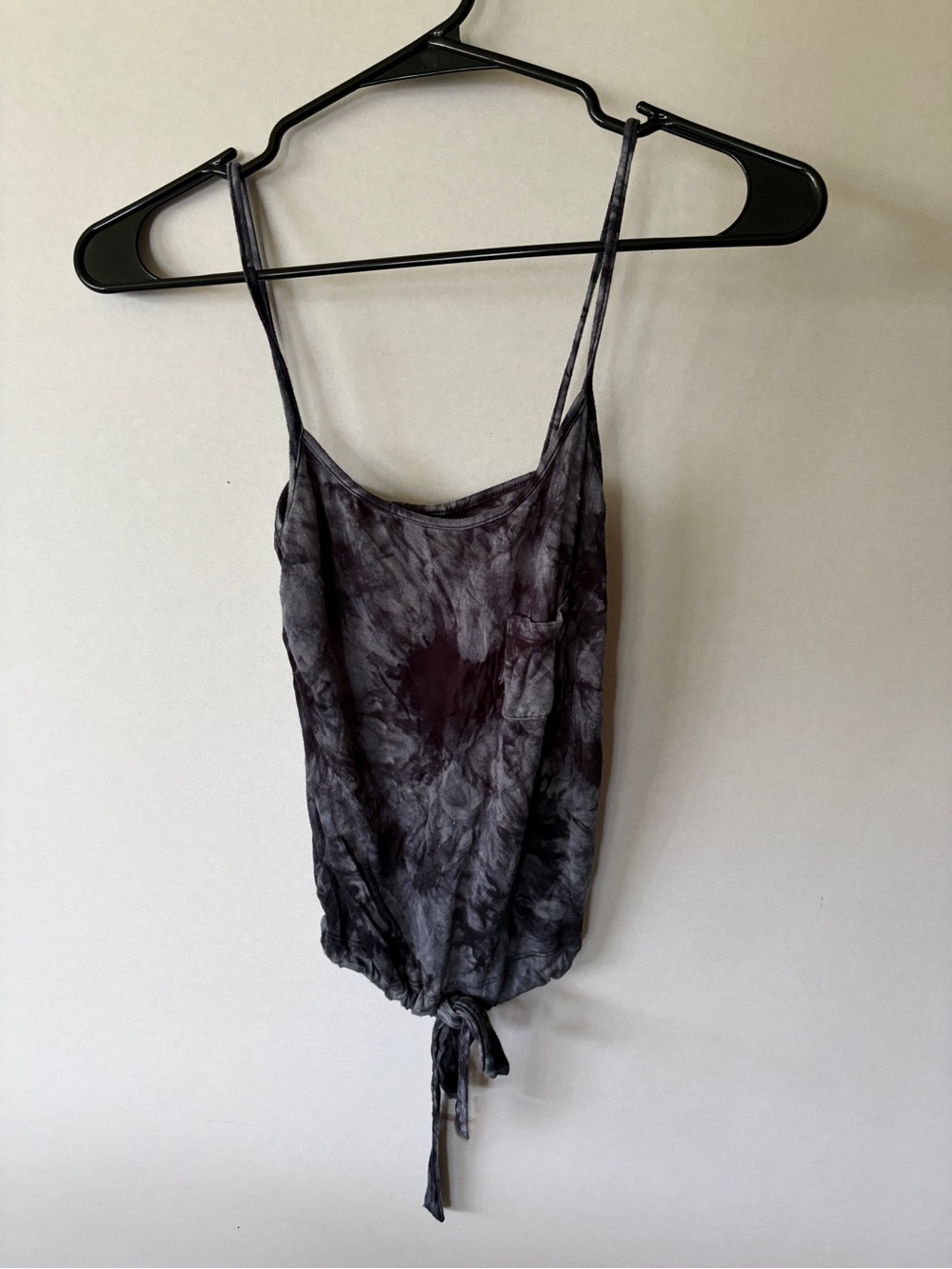 Zine Clothing Charcoal Tie-Dye Spaghetti Strap Camisole with Front Tie